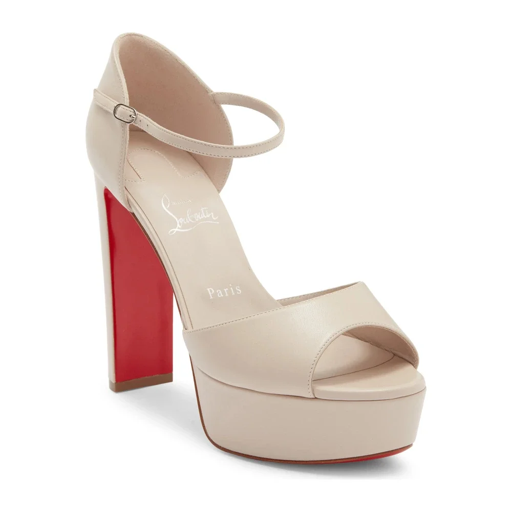 Christian Louboutin Sandaloo 130 Pearl Leather Platform Block Heel Sandal 40